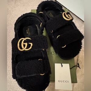 SOLD - Gucci Black Marmont Sandals with Gold GG accents - 39.5 - new